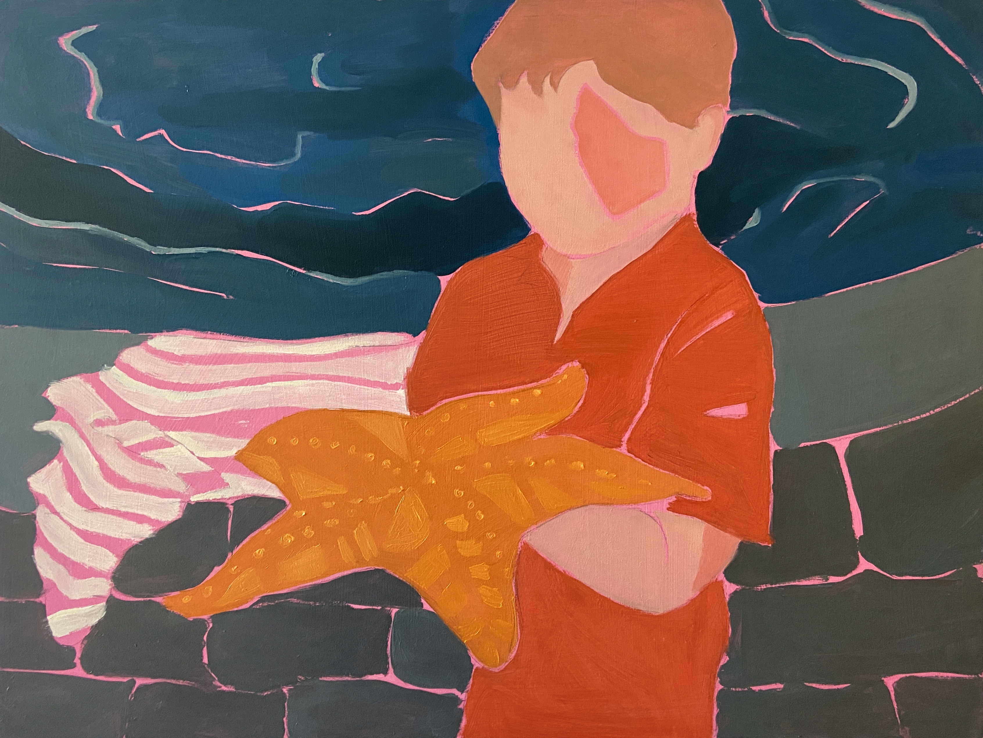 Painting of a child holding a large starfish